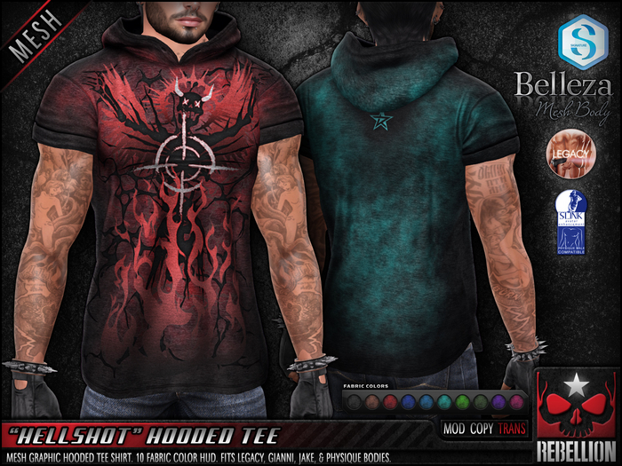 = REBELLION = "HELLSHOT" HOODED TEE - DEMO