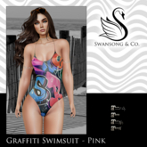  [S&C] Graffiti Swimsuit - Pink • Lara • Petite • LaraX • LaraX Petite