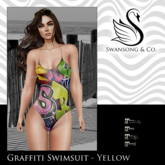 [S&C] Graffiti Swimsuit - Yellow • Lara • Petite • LaraX • LaraX Petite 