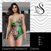 [S&C] Graffiti Swimsuit - Green • Lara • Petite • LaraX • LaraX Petite