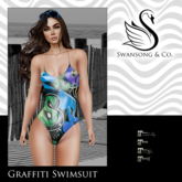 [S&C] Graffiti Swimsuit - Blue • Lara • Petite • LaraX • LaraX Petite