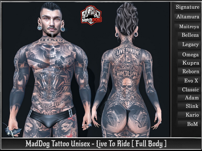 MadDog Tattoo Unisex - Live To Ride [ Full Body ]