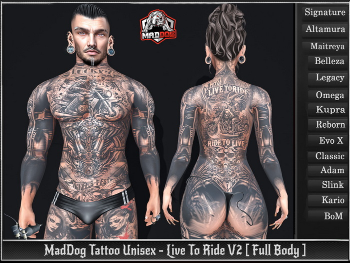 MadDog Tattoo Unisex - Live To Ride V2 [ Full Body ]