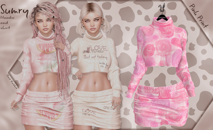 .:Bad Rabbit:. Sumry Hoodie and skirt Pink Print