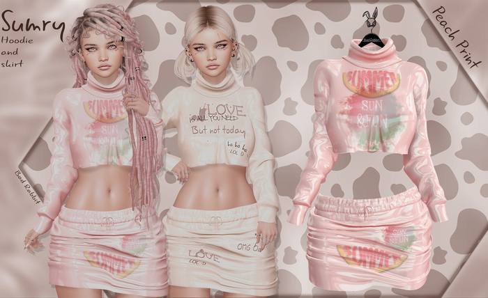 .:Bad Rabbit:. Sumry Hoodie and skirt Peach Print
