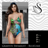 [S&C] Graffiti Swimsuit - BlueLime • Lara • Petite • LaraX • LaraX Petite