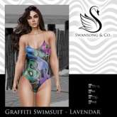 [S&C] Graffiti Swimsuit - Lavender • Lara • Petite • LaraX • LaraX Petite 