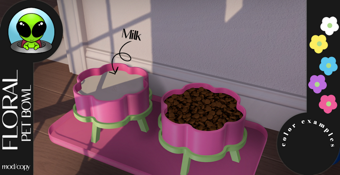 Gnarly. - Floral Pet Bowl Set - MILK - Pink