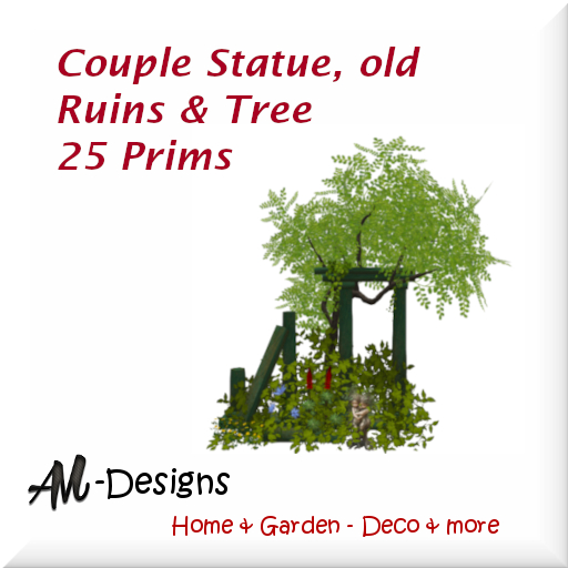 Couple Statue, old Ruins & Tree - 25 Prims