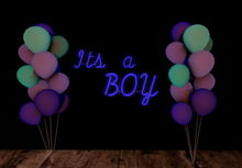 Its A Boy Neon Sign and Blue Balloon Stack BOXEDn Stack
