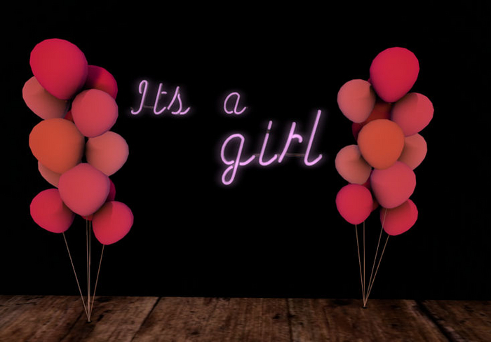 Its A Girl Neon Sign and Balloon Stack Boxed
