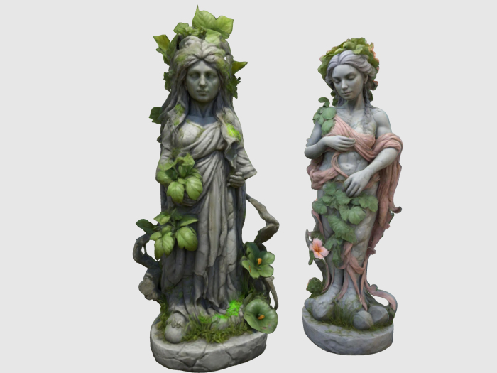 Two Ivy Stone Lady Statue 