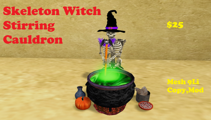 Skeleton Witch Stirring Cauldron 