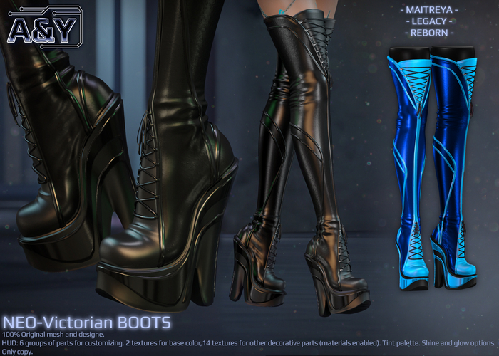 A&Y Neo-Victorian Boots - Blue