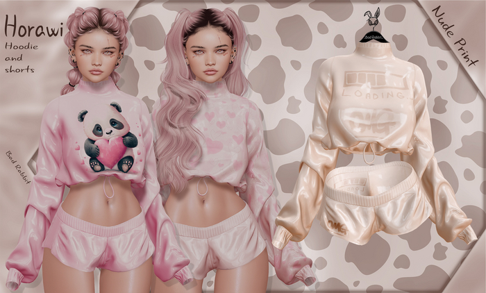 .:Bad Rabbit:. Horawi Hoodie and shorts Nude Print