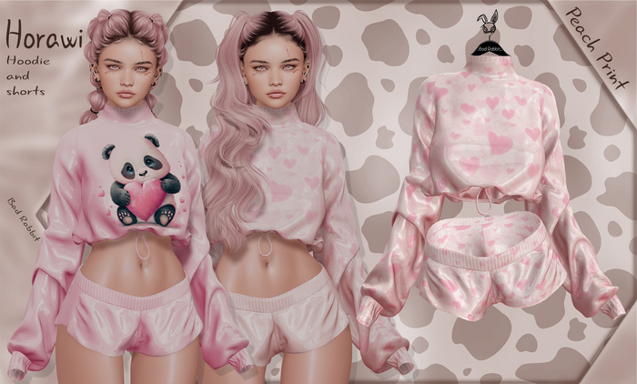 .:Bad Rabbit:. Horawi Hoodie and shorts Peach Print