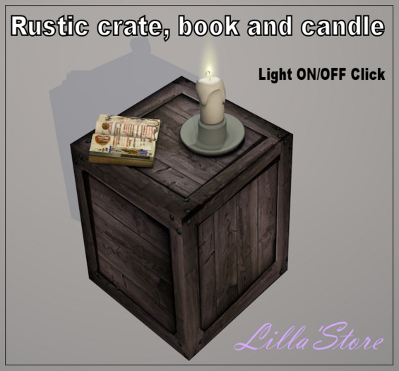 *Lilla'S* Rustic crate, book and candle ON/OFF click