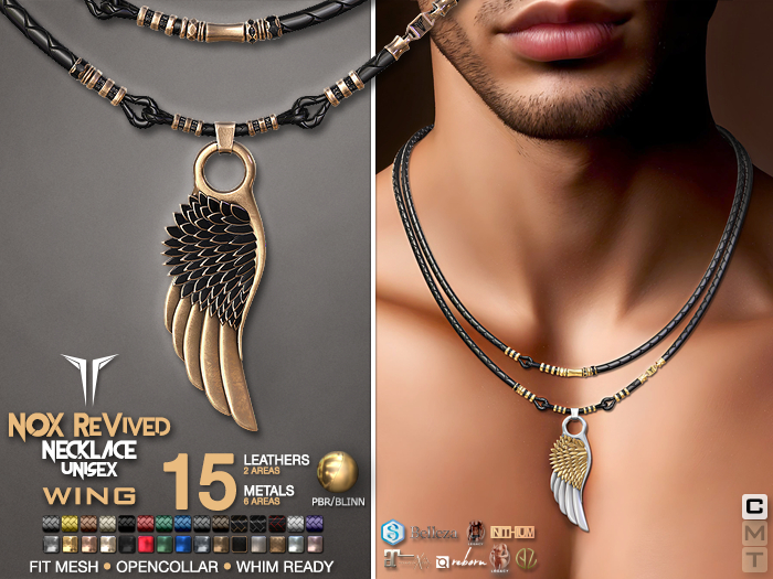 **RE** ReVived Necklace - WING - Fit Mesh - RLV - PBR - Unisex - Maitreya Lara, Gen X, Legacy, eBody, Jake, Gianni, Kari
