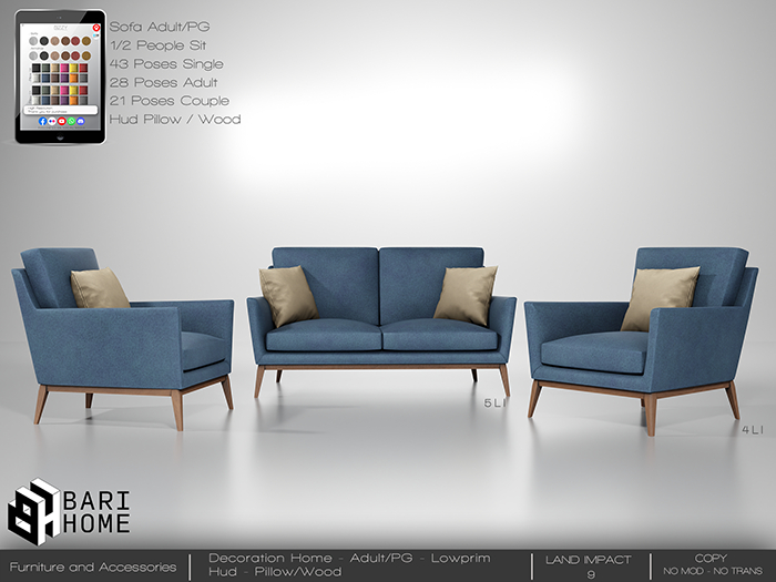 [BARI HOME] Varuna Set - Sofa Blue