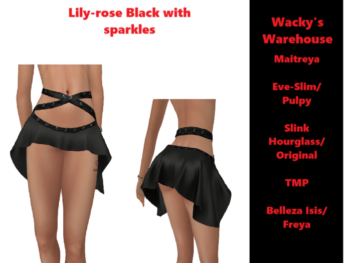 Wacky's warehouse lily-rose  black with sparkles