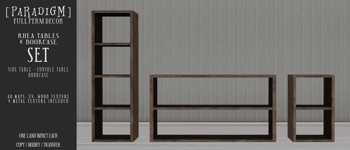 [PARADIGM] Rhea Tables & Bookcase Full Perm Template