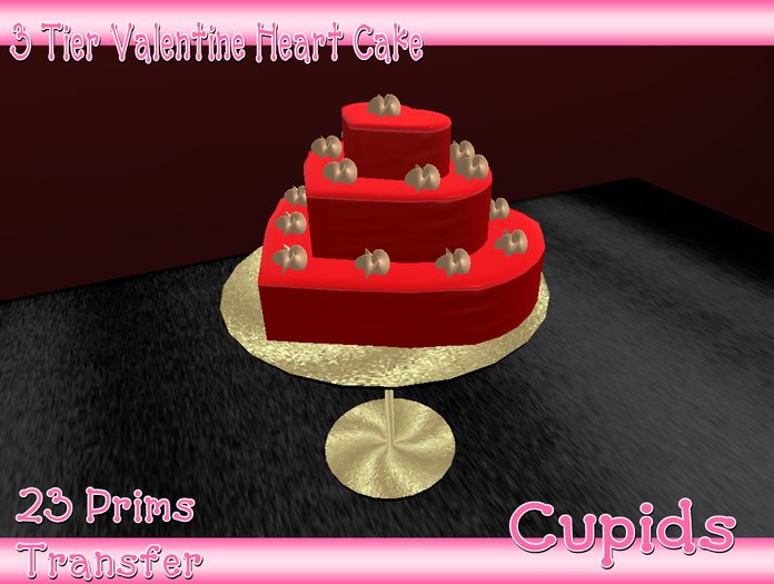 3 Tier Valentine Heart Cake Red