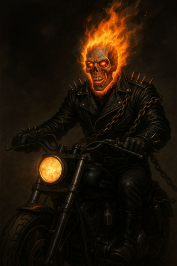 Flaming Skull Harley Rider