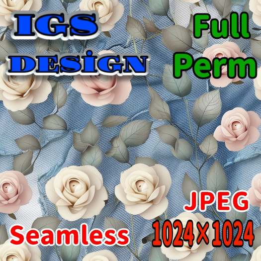 Full Perm Seamless Texture - Denim Fabric With Roses
