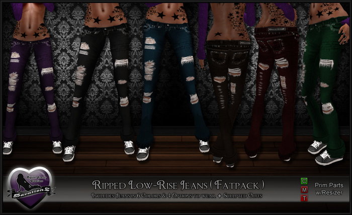 ::DavationZ:: Black Ripped Low-Rise Jeans