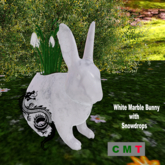 White Marble Bunny with Snowdrops
