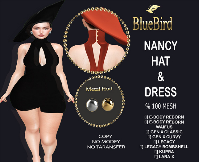 63- BLUE BIRD NANCY HAT +DRESS BLACK