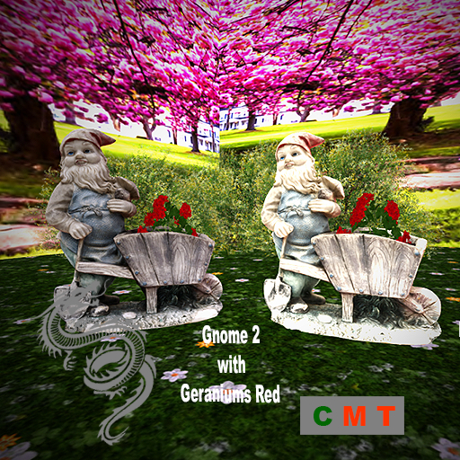 Gnome 2 with Geraniums Red