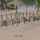 Wood Beach walkway with lights