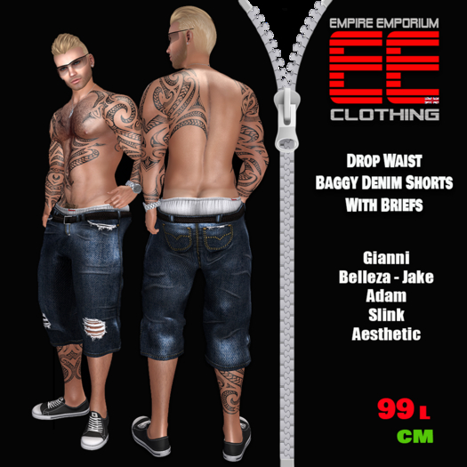 EE Bag - Baggy Ripped Denim Shorts With Briefs