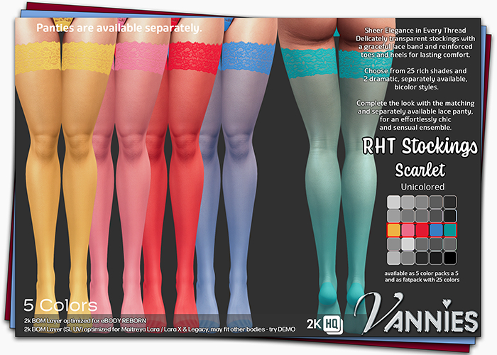 2k BOM VANNIES RHT Stockings Scarlet solid-colored Colors 11-15 (vibrant colors)