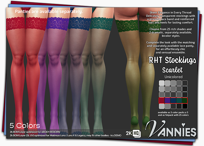 2k BOM VANNIES RHT Stockings Scarlet solid-colored Colors 16-20 (dark tones)