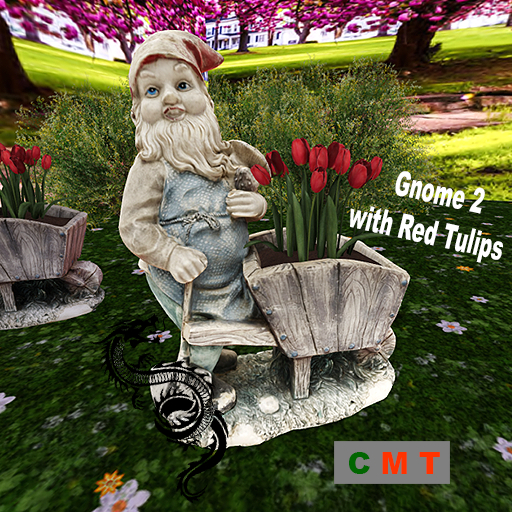 Gnome 2 with Red Tulips 