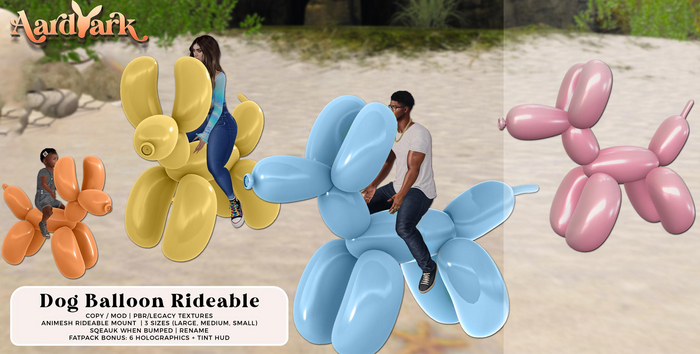 Aardvark : Dog Balloon Rideable - Pink 