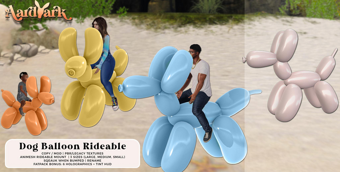 Aardvark : Dog Balloon Rideable - White 