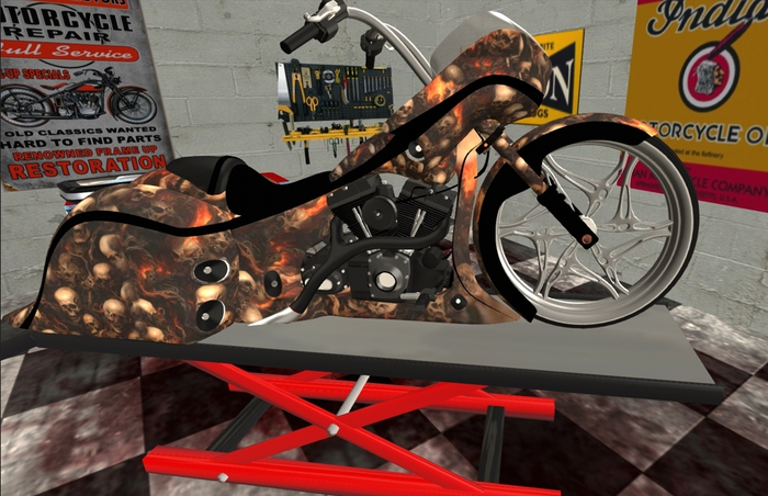 Skull and flame bike w/ rez sound and posed Boxed