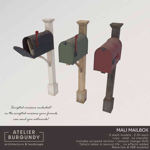 Atelier Burgundy . Mali Mailbox *ADD*