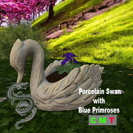 Porcelain Swan with Blue Primroses