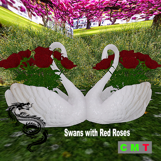 Swans with Red Roses 