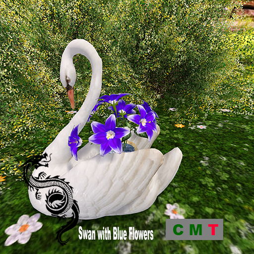 Swan with Blue Flowers