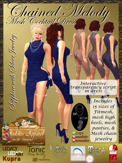 *GA* Chained Melody Cocktail Outfit Sparkle Sapphire Silver