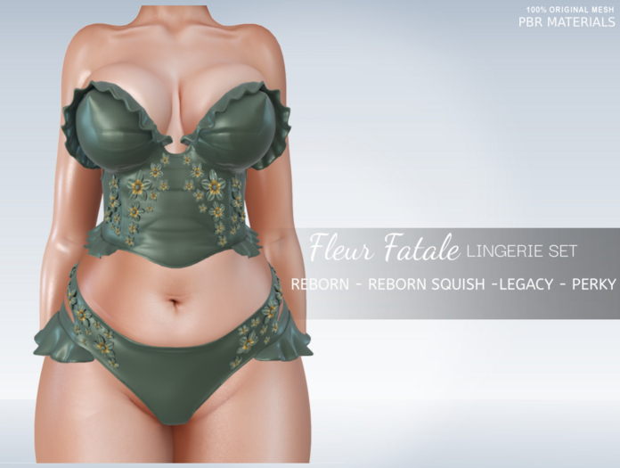iS Fleur Fatale PBR Lingerie Set- OLIVE