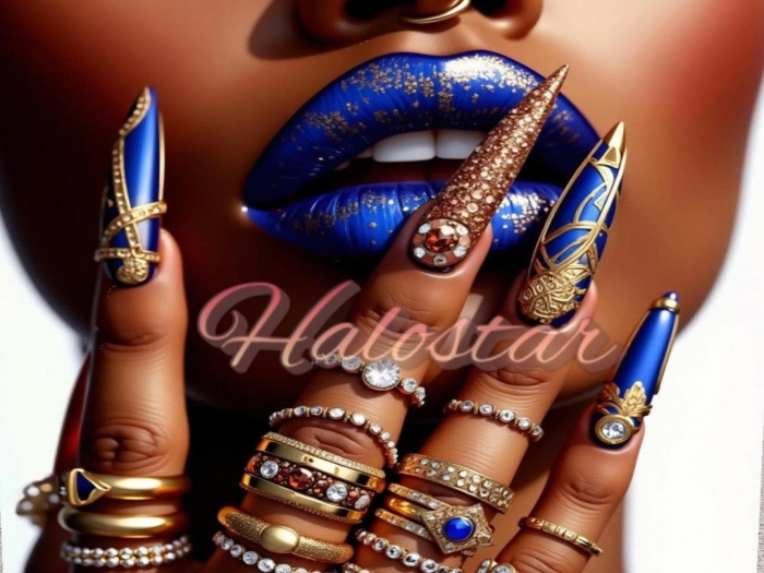 GOLD  & BLUE NAILS