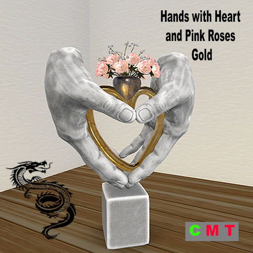 Hands with Heart and Pink Roses - Gold 