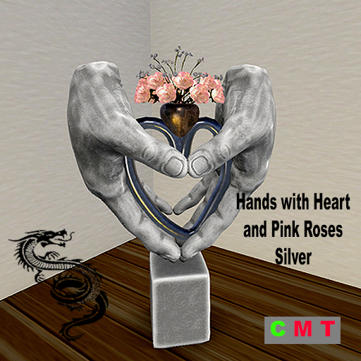 Hands with Heart and Pink Roses - Silver 