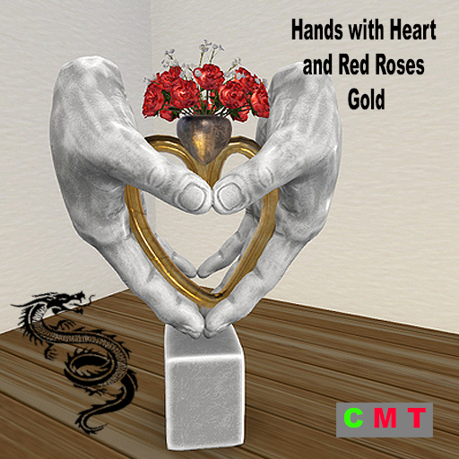 Hands with Heart and Red Roses - Gold